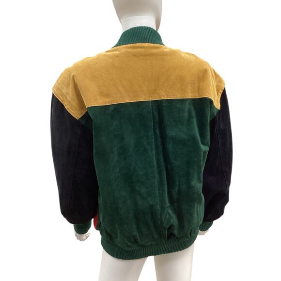 VTG Authentic Imports Jacket Unisex SZ L 1970’ Color Block Suede Leather Bomber - Picture 4 of 5